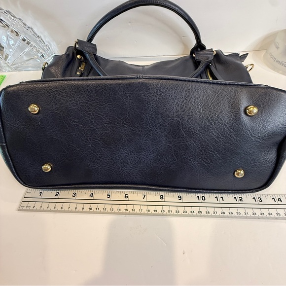 Navy Blue Faux Leather Rummy Tote Bag – Multi-Pocket 💙 Soft Inside & Outside - Picture 6 of 16